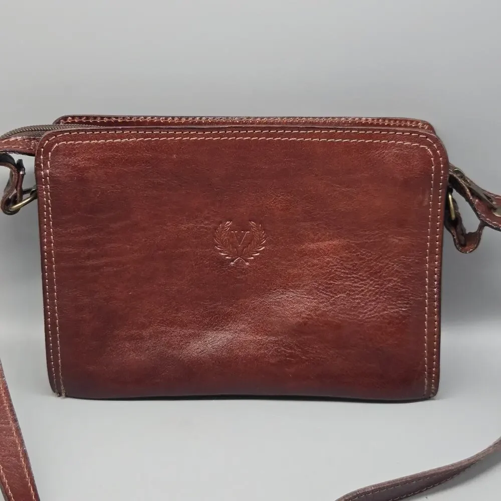 FLORENCE Made in Italy Brown Vintage Leather Crossbody Bag Purse
